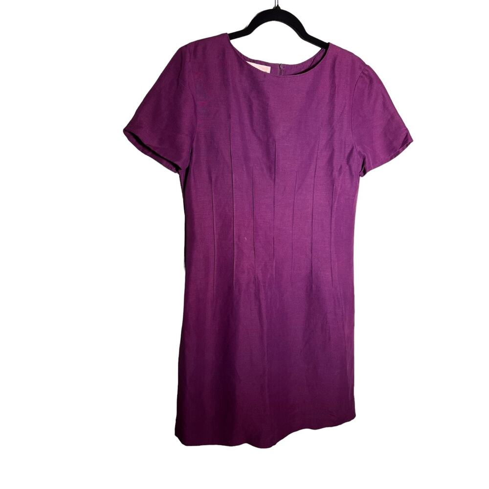 Evan Picone Women Dress Purple Linen Blend Short Sleeve Sheath Size 8